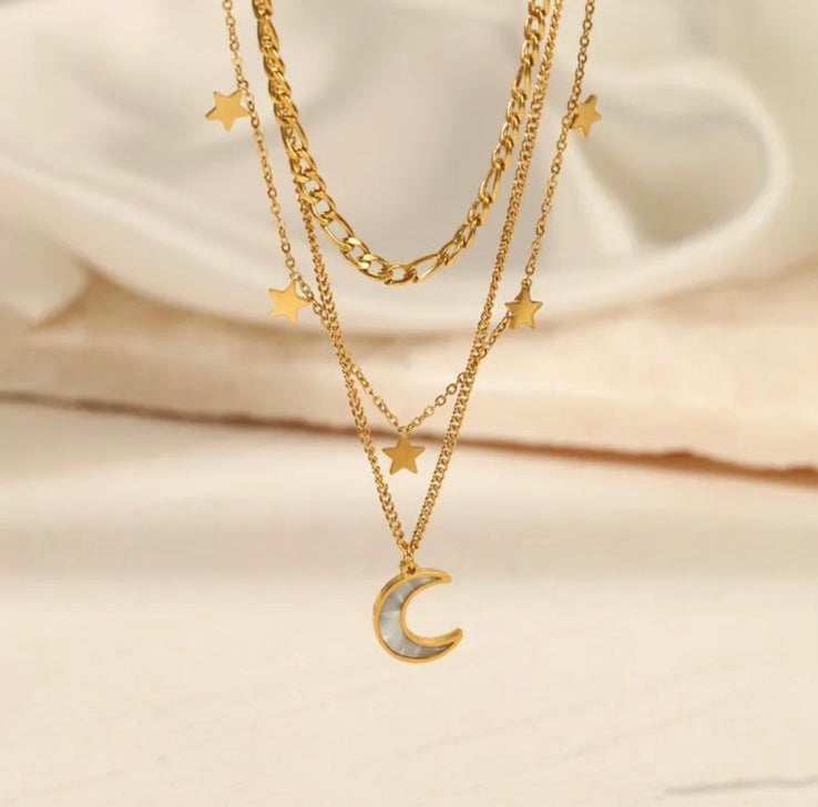 Moon & Star Triple Necklace