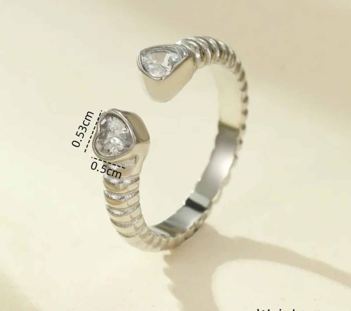Diamond Heart Silver Ring
