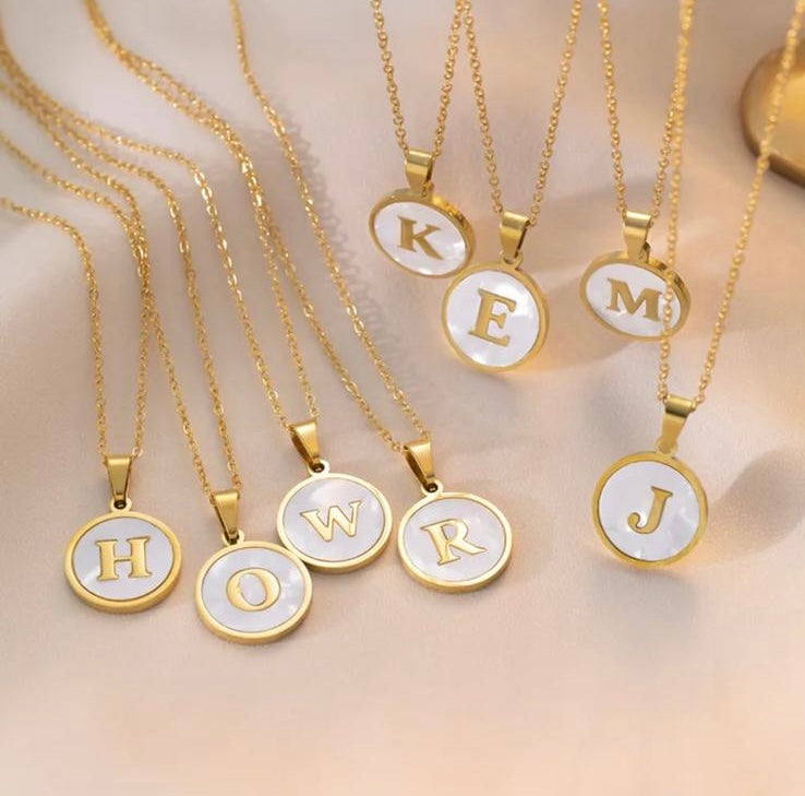 White Round Gold Letter Necklace